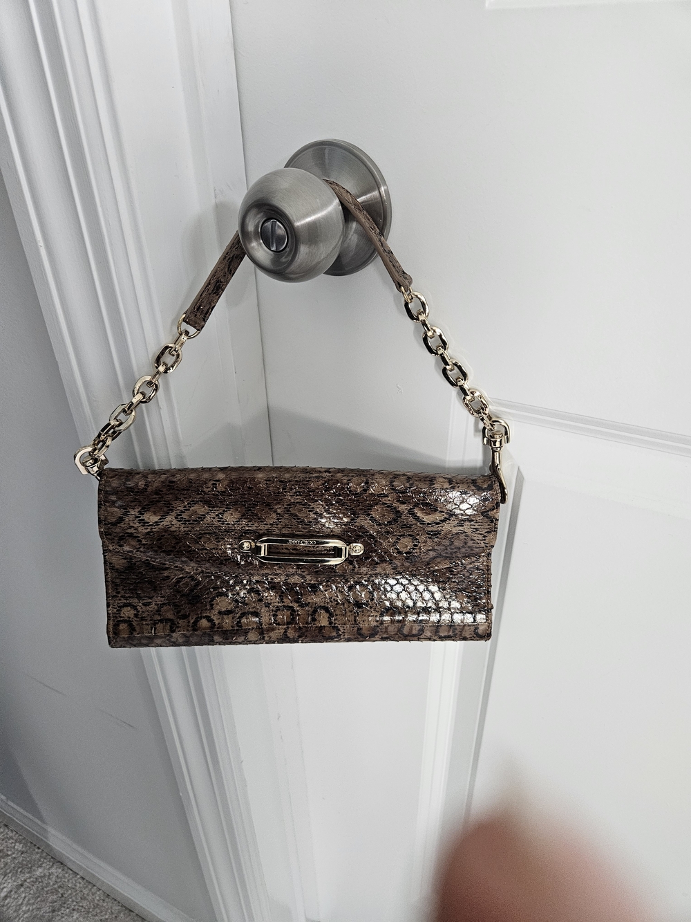 Jimmy Choo Brown Snakeskin Chain-Handle Clutch - AUTHENTIC